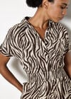 Zebra Print Shirt Midi Dress, Stone, large
