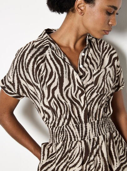 Zebra Print Shirt Midi Dress