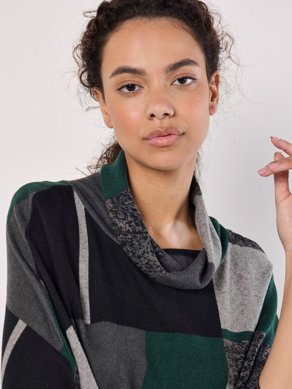 Oversized Colour Block Knit Top, Green, large