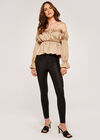 Satin Ruffle Bardot Top, Stone, large