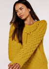 Aran Knit Pom Pom Jumper, Mustard, large