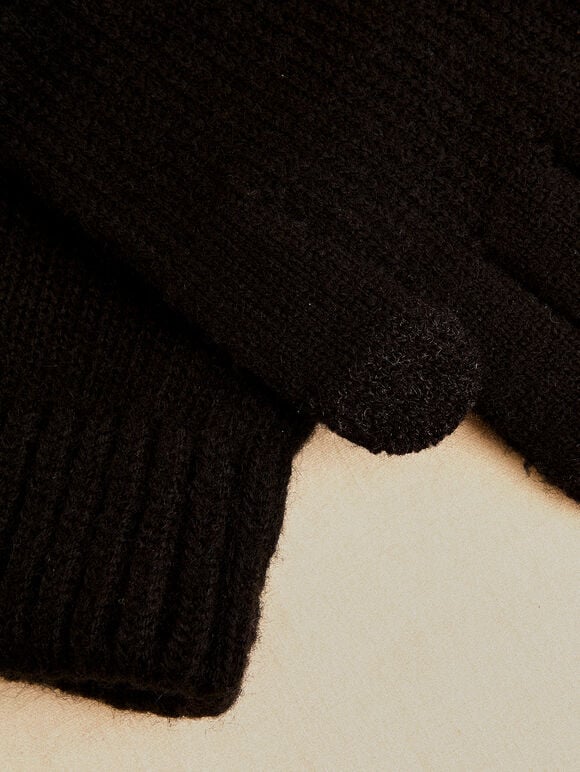 Ribbed Knit Touch Screen Gloves, Black, large