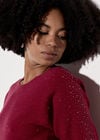 Diamante Ribbed Batwing Jumper, Burgundy, large