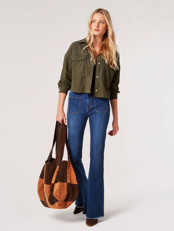 Cropped Corduroy Shacket, Khaki, large