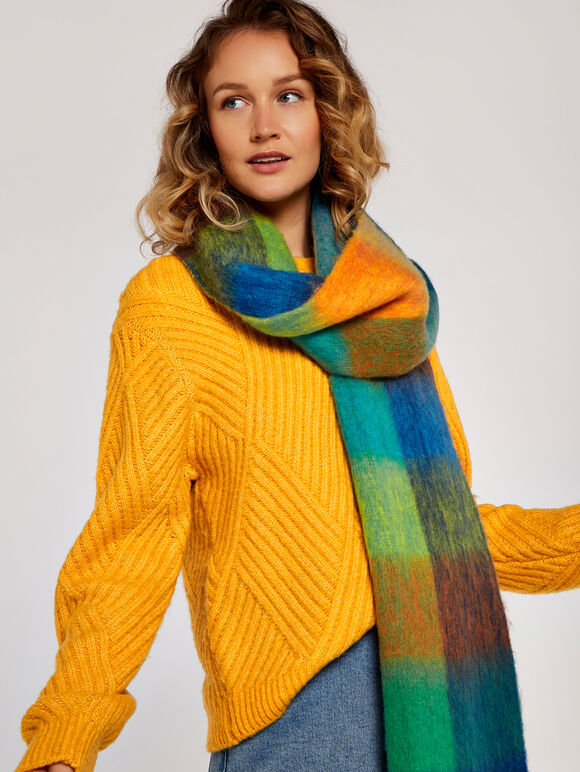 Colourblock Square Scarf, Blue, large