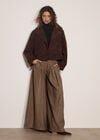 Herringbone Tweed Wide-Leg Trousers, Brown, large