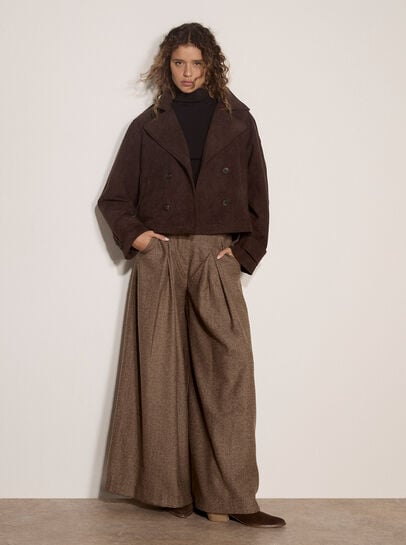 Herringbone Tweed Wide-Leg Trousers