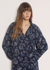 Folk Floral Blouse, Navy, large