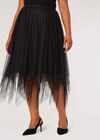 Jupe Tutu Midi Curve en Tulle, Noir, large