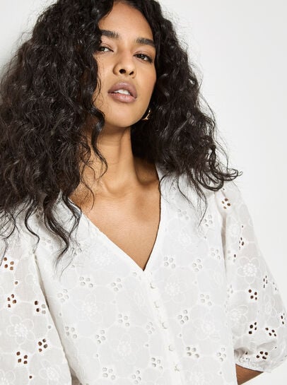 Daisy Broderie Anglaise Button Top