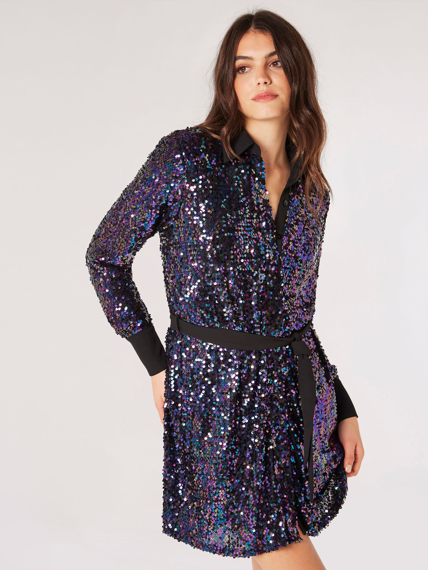 Black sparkly shirt dress discount