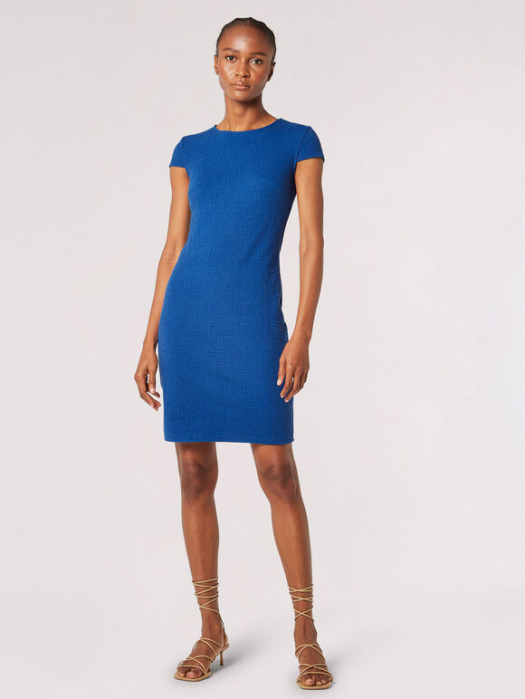 Textured Bodycon Mini Dress, Blue, large