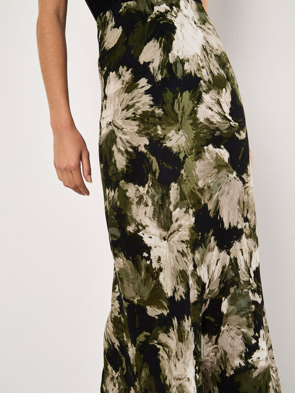 Painterly Floral Slip Maxi Skirt, Khaki, large