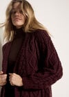 Chunky Cable Knit Longline Cardigan, Plum, large