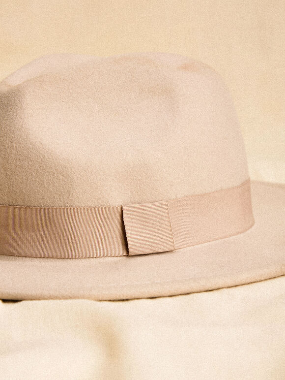 Wool Fedora Hat, White, large
