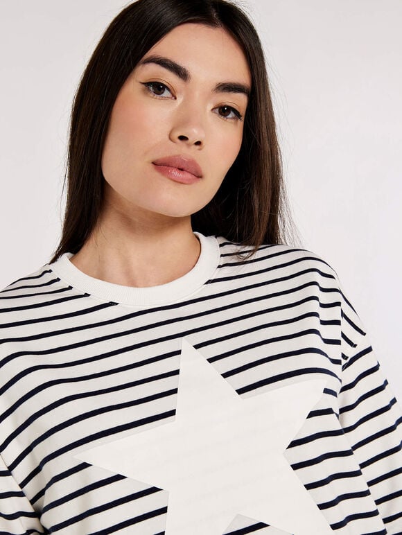 Star Stripe Sweatshirt, Cream, large