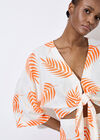 Tropical Leaf Tie Hem Crop Top, Cream, large