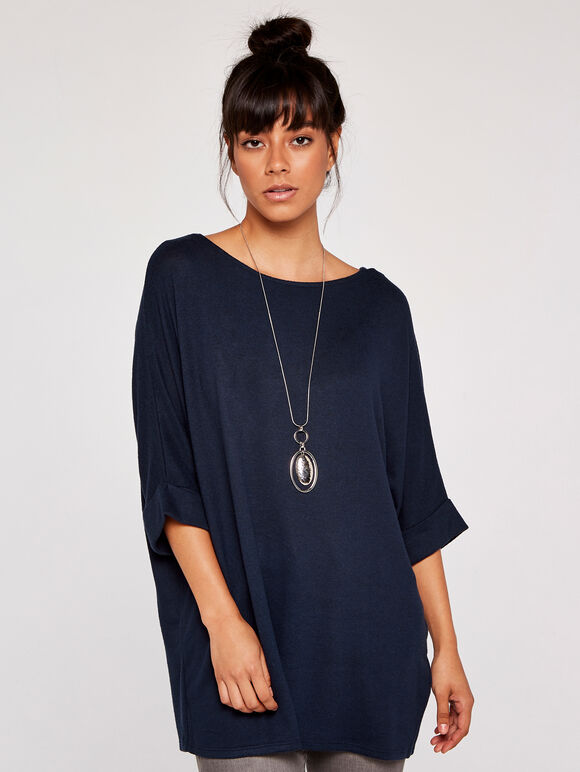 Soft Touch Batwing Top, Navy, large