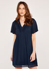 Sheer Dobby Ruffle Dress, Navy, large