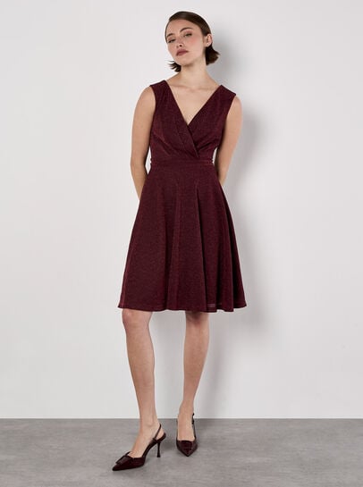 Metallic Pleat Skater Mini Dress