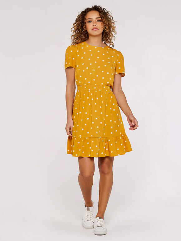 Sunspot Smocked Mini Dress, Mustard, large