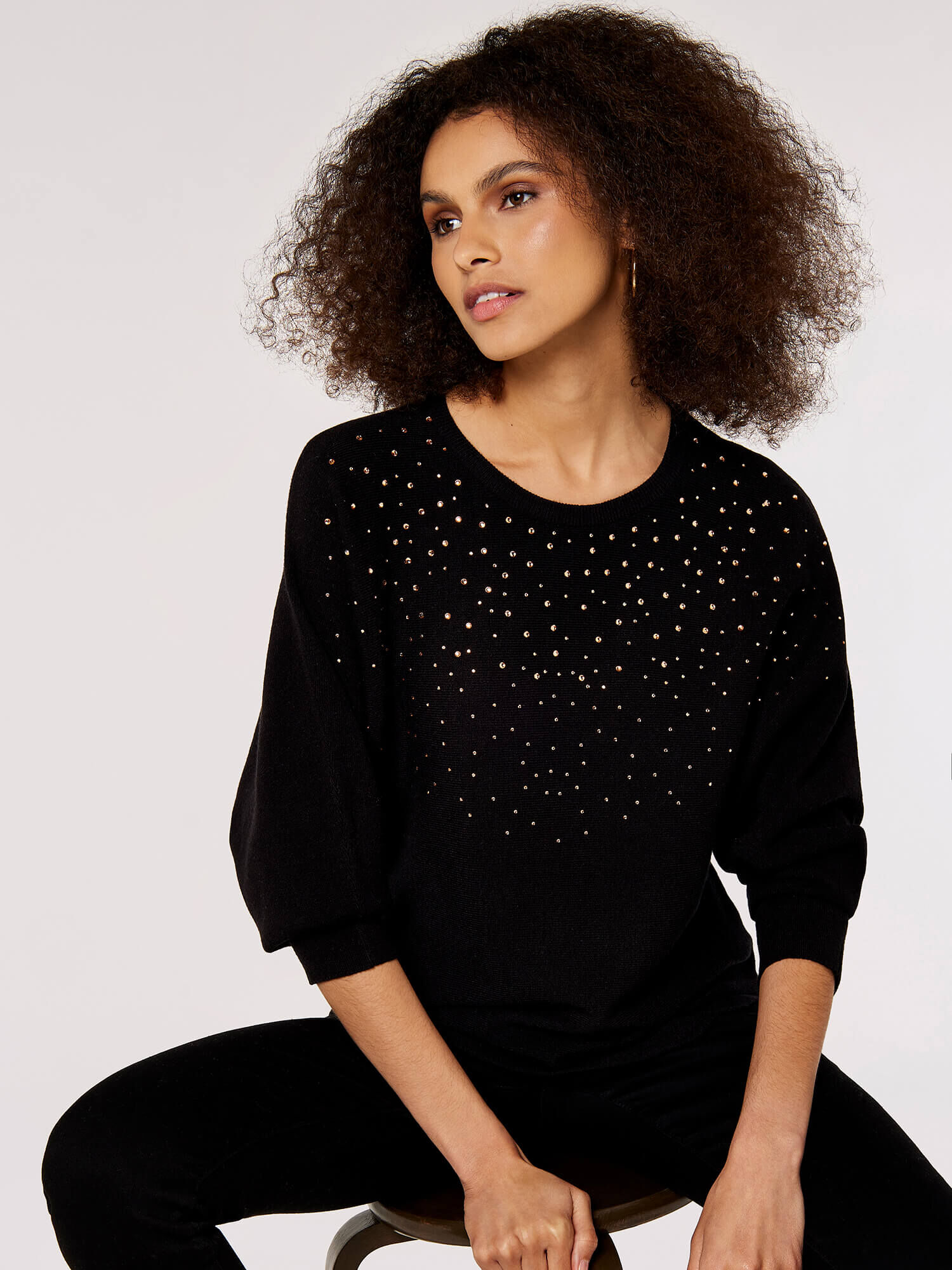 Heatsealed Spray Batwing Jumper Apricot Clothing