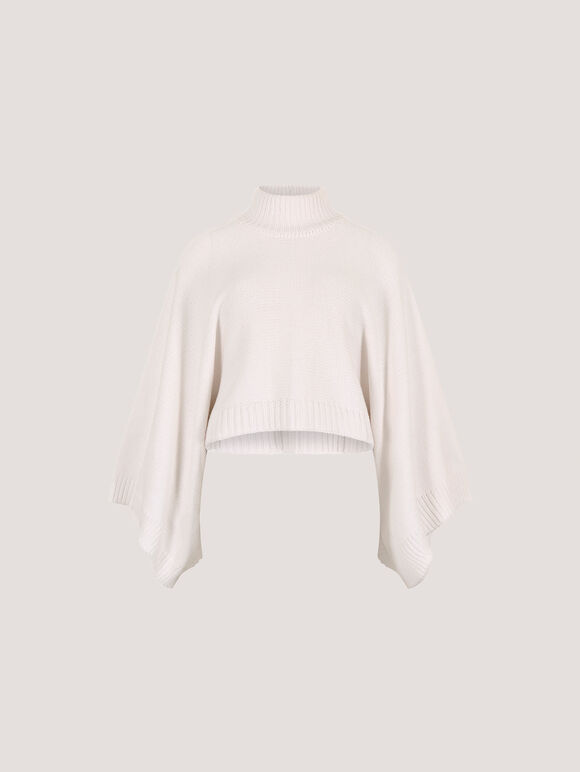Mock Neck Cape Jumper, White, large