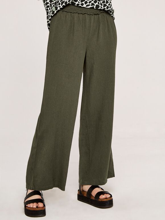 Shirred Wide Leg Trouser, Khaki, large