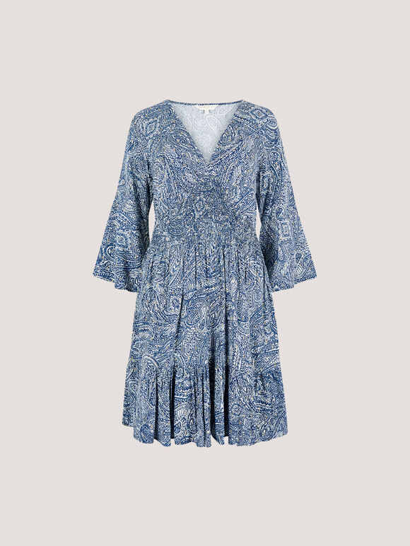 Metallic Dobby Paisley Mini Dress, Blue, large