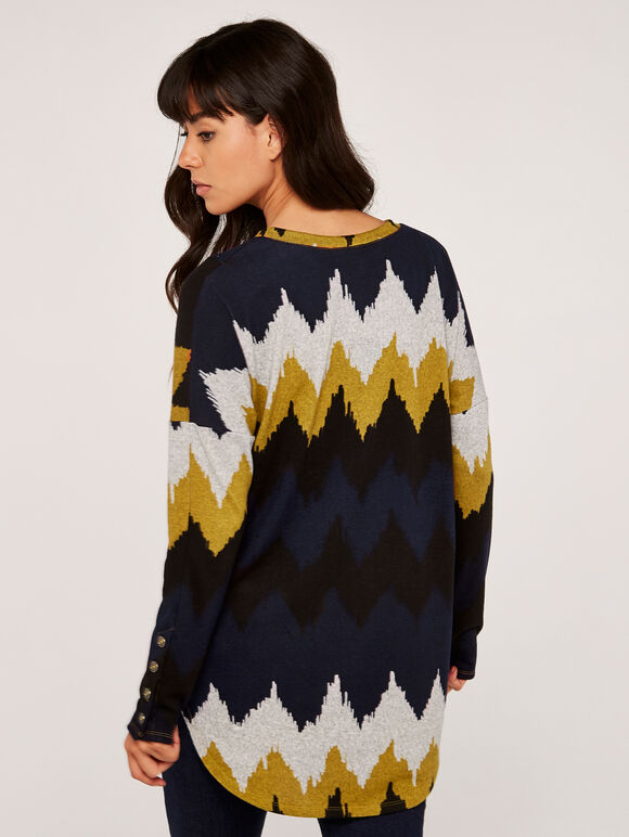 Chevron Button Sleeve Top, Mustard, large