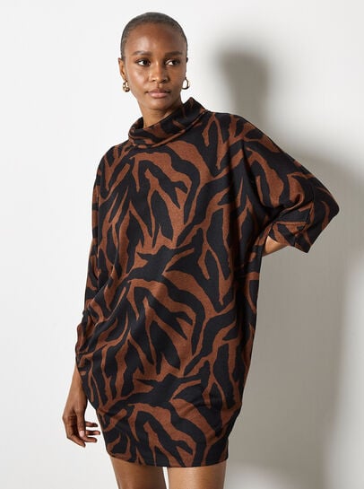 Zebra Print Cocoon Mini Dress