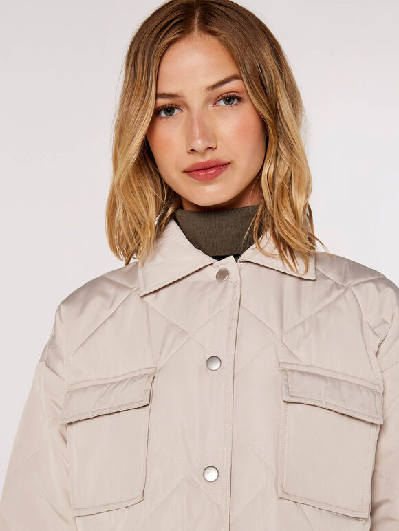 Collared Quilted Jacket, Stone, large