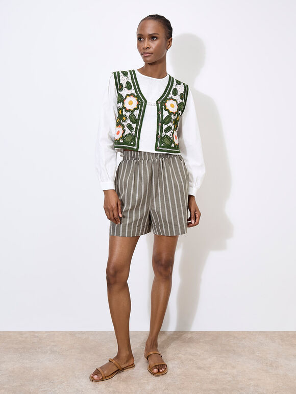 Floral Crochet Waistcoat, Green, large