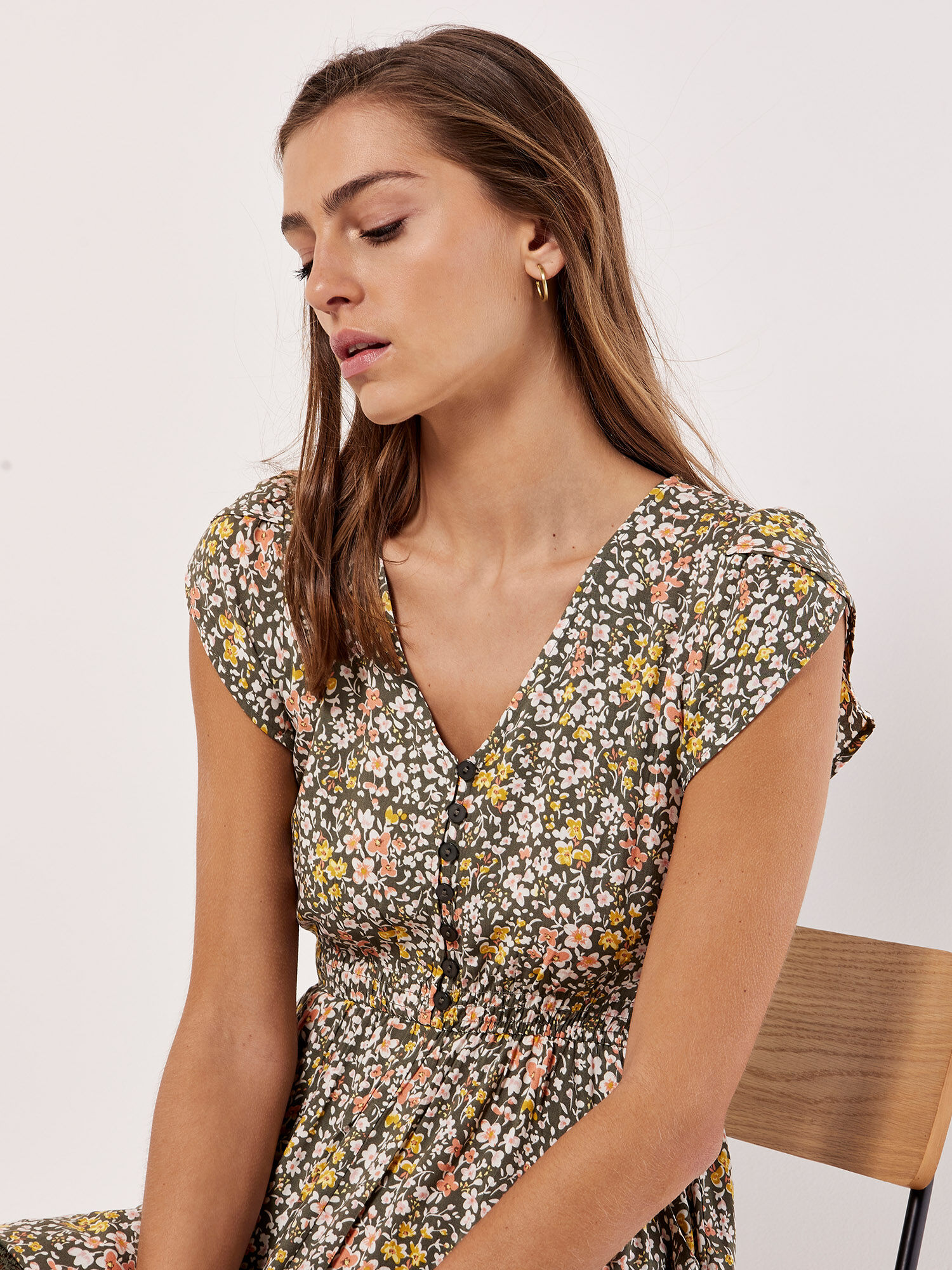 Ditsy Floral Maxi Dress Apricot Clothing