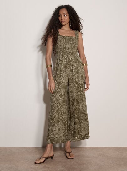 Kaleidoscope Shirred Wide-Leg Jumpsuit