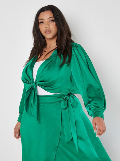 Curve Satin Tie Front Top