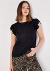 Soft Slub Ruffle Sleeve T-Shirt, Black, large