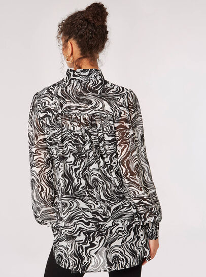 Painterly Marble Neck Tie Blouse