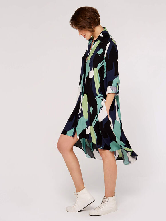 Brushstroke Print Mini Dress, Blue, large