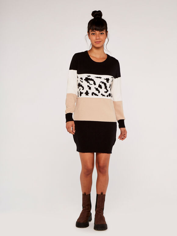 Colour Block Dress, Black, large