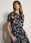 Textured Leaf Shirt Midi Dress, Navy, large