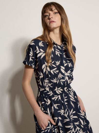 Textured Leaf Shirt Midi Dress