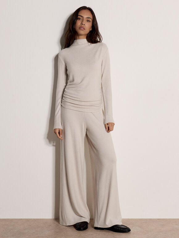Soft-Touch Wide-Leg Trousers, Stone, large