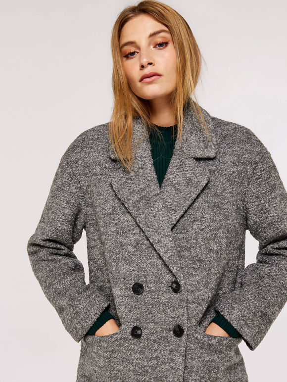 Double-Breasted Boucle Coat, Grey, large