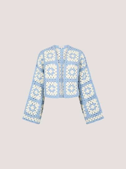 Hand-Knit Crochet Squares Cardigan