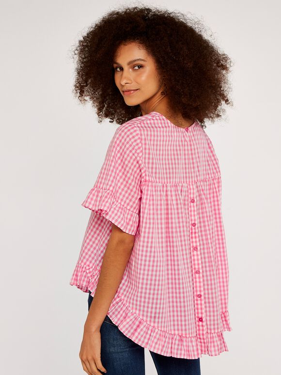 Gingham Ruffle Top, Pink, large