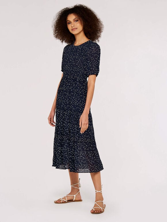 Polka Dot Crinkle Dress, Navy, large