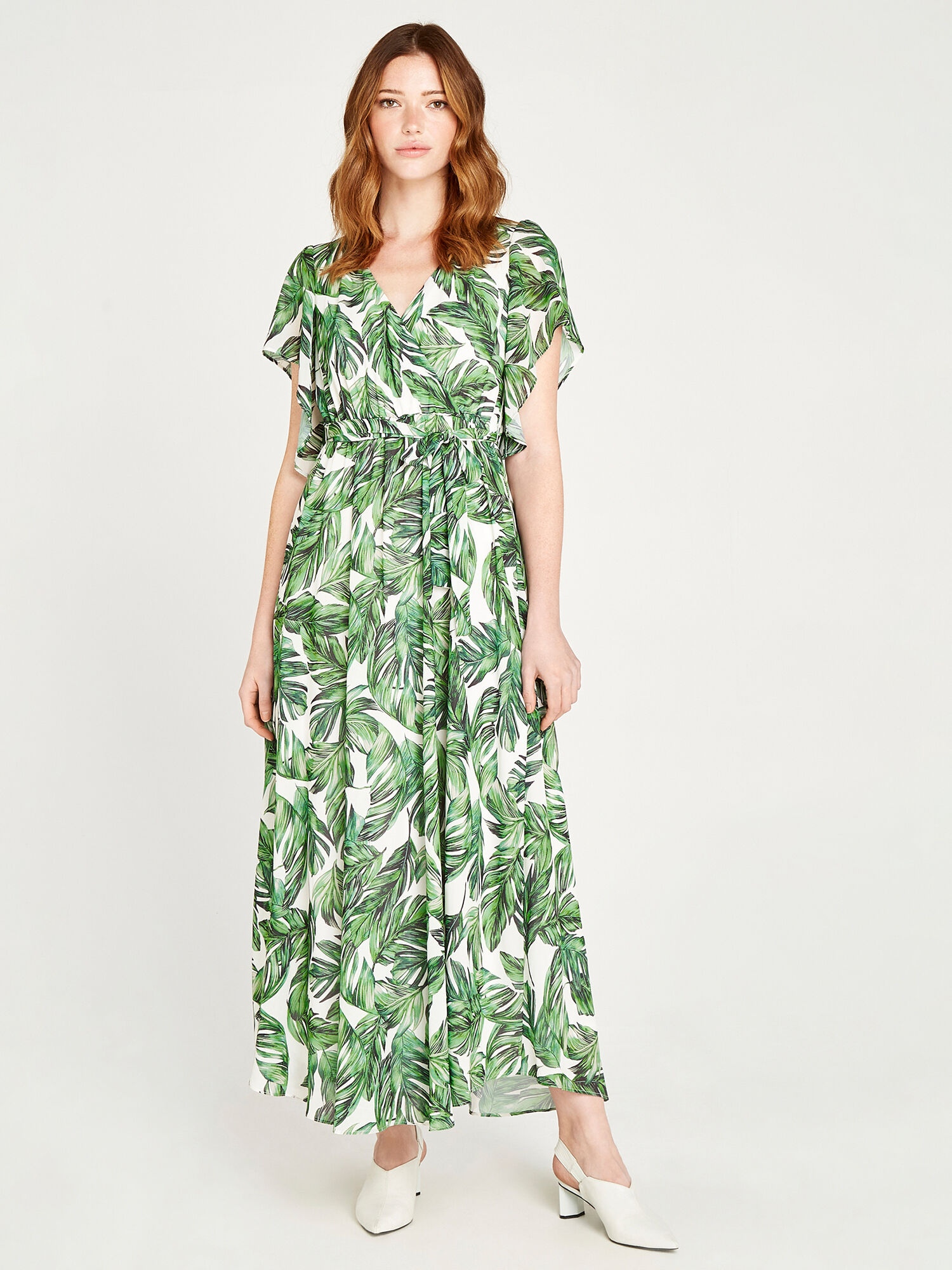 Maxi dress with clearance palm leaves