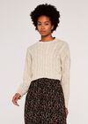 Aran Crop Jumper, Stone, large