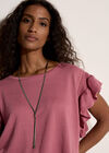 Ruffle Sleeve Textured T-Shirt, Pink, large